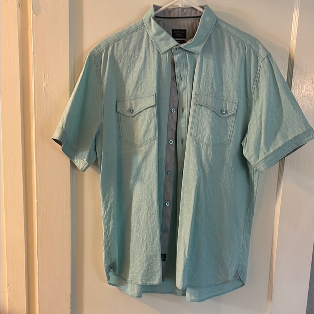 7 Diamonds Blue Casual Button Down Shirt Short Sleeve